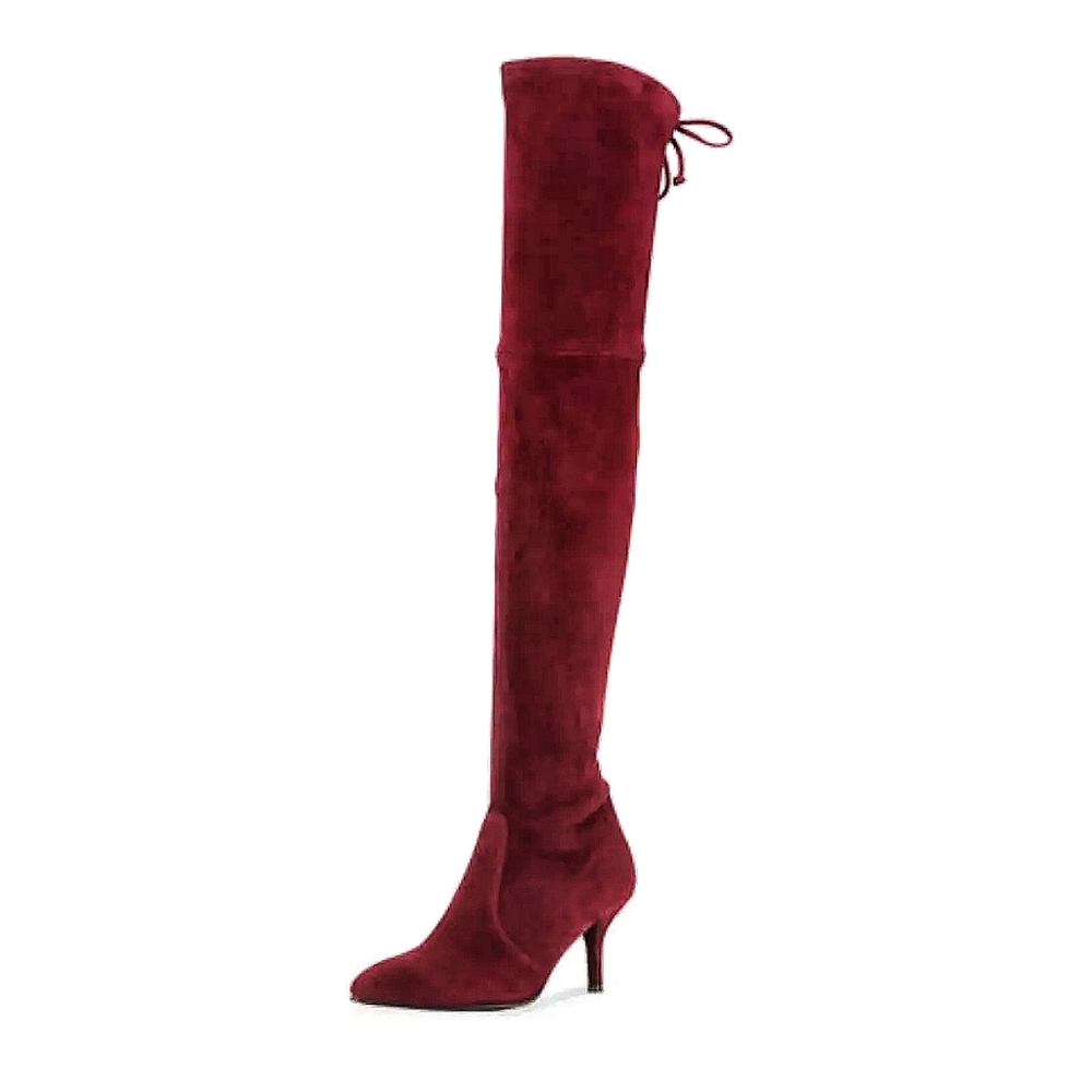 Stuart Weitzman Tiemodel Bordeaux Velvet Over the Knee Boots